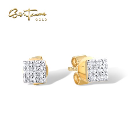 SANTUZZA 14K 585 Rose Yelow Gold Earrings Diamond Dainty Square Stud Fine Jewelry