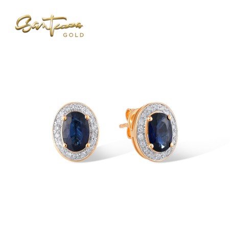 VISTOSO 14K/9K Rose/White Gold Earrings Blue Sapphire Sparkling Diamond Unique Fine Jewelry