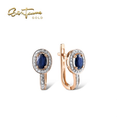 VISTOSO Genuine Gold Earrings 14K / 9K White/Rose Gold Diamond Blue Sapphire Gorgeous Fine Jewelry