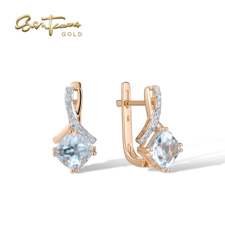 VISTOSO Gold Earring 14K / 9K Rose Gold Radiant Garnet Sparkling Diamond Wedding Jewelry
