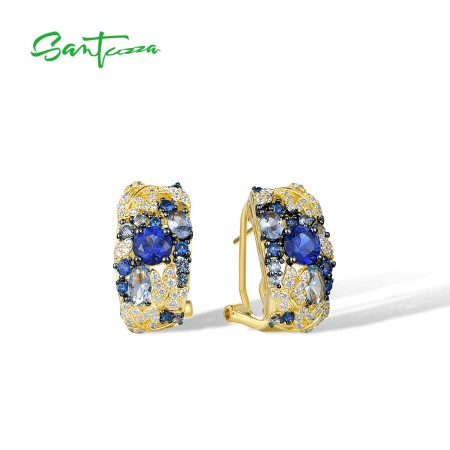 SANTUZZA 925 Sterling Silver Clip-On Earrings Mixed-Color Gems Luminous Gifts Fine Jewlery
