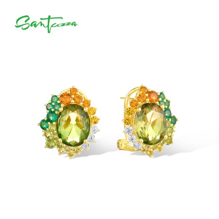 SANTUZZA 925 Sterling Silver Earrings Yellow Spinel Colorful Gems Delicate Wedding Anniversary Fine Jewelry