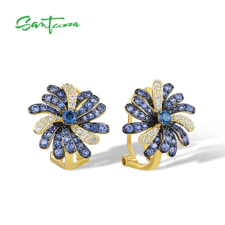 SANTUZZA 925 Sterling Silver Clip-On Earrings Fashion Floral Birthday Gifts Fine Jewlery