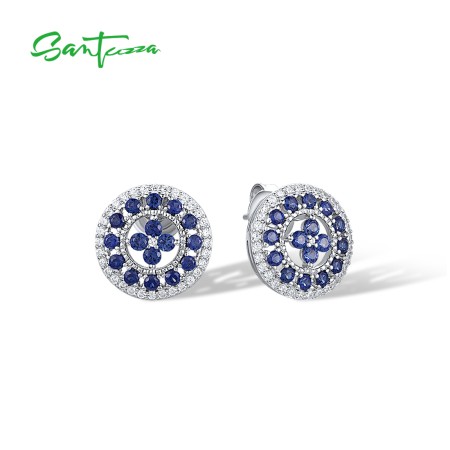 SANTUZZA 925 Sterling Silver Stud Earrings Sparkling Created Sapphire Delicate Classic Modern Gifts Fine Jewelry