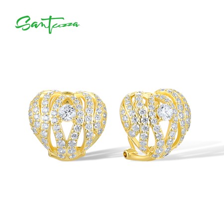 SANTUZZA 925 Sterling Silver Earrings White CZ Classic Wedding Anniversary Gifs Fine Jewelry