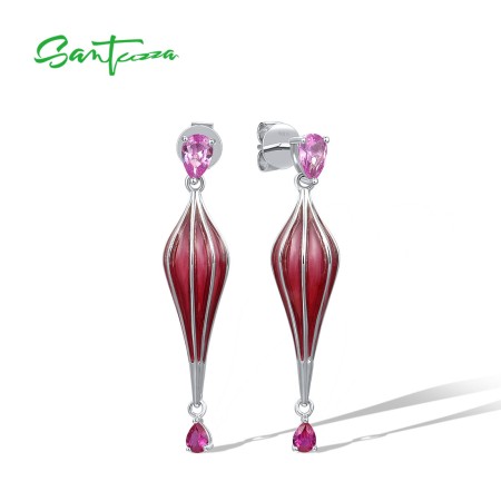 SANTUZZA 925 Sterling Silver Dangling Earrings Blue / Pink Enamel Romantic Aesthetic Gifts Fine Jewelry