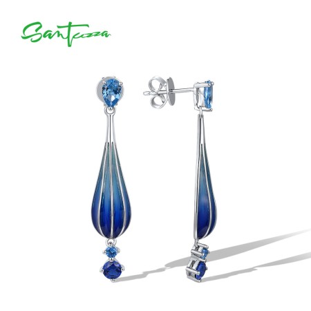 SANTUZZA 925 Sterling Silver Earrings Blue / Pink Enamel Hot Air Balloon Aesthetic Fine Jewelry