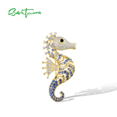 Santuzza 925 Sterling Silver Brooch Lovely Seahorse & Snail Shiny Crystal Fashion Gifts Fine Jewelry