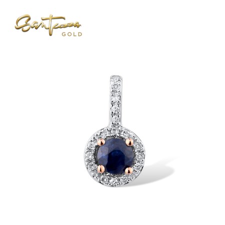 SANTUZZA 14K 585 Yellow/ Rose Gold Pendant Round Emerald/ Blue Sapphire/ Ruby Diamond Chic Fine Jewelry