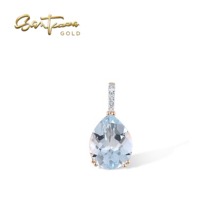 VISTOSO 14K / 9K Rose Gold Pendant Pear Shape Sky Blue Topaz Diamonds Fine Jewelry