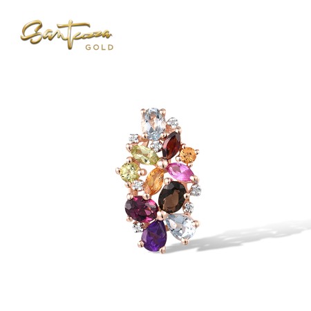 VISTOSO 14K / 9K Rose Gold Cluster Pendant Diamond Multi Gems Stone Gorgeous Fine Jewelry