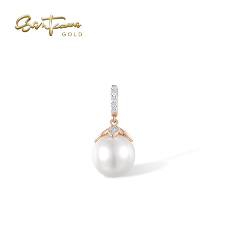 VISTOSO 14K / 9K Rose Gold Pendant Diamond Fresh Water White Pearl Delicate Fine Jewelry