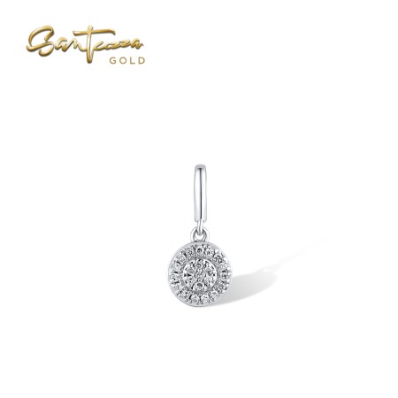 VISTOSO 14K / 9K White Gold Pendants Round Diamond Fine Jewelry Set