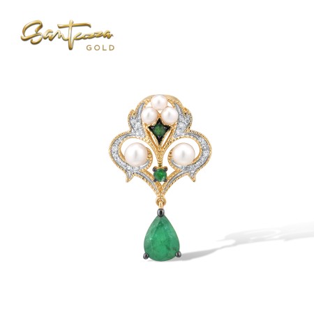 VISTOSO Gold Pendants 14K / 9K Yellow Gold Emerald Fresh Water Pearl Diamond Fine Jewelry