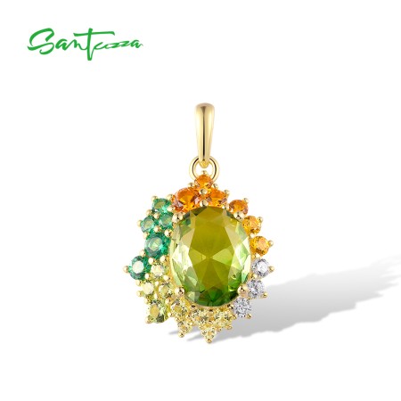 SANTUZZA 925 Sterling Silver Pendant Synthetic Green Spinel Colorful Wedding Party Gifts Fine Jewelry