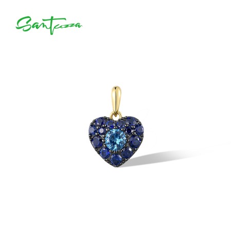 SANTUZZA 925 Sterling Silver Pendant Blue Gemstones Heart / Square Trendy Wedding Gifts Fine Jewelry