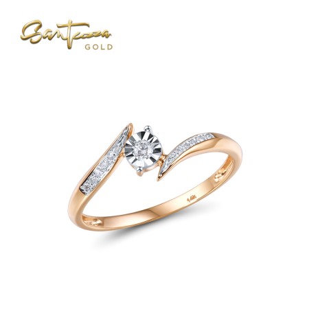 VISTOSO Pure 14K/9K Ring Two-Tone Gold Sparkling Illusion-Set Miracle Plate Diamond Fine Jewelry