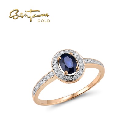 VISTOSO 14K/9K White Gold Rings For Women Sparkling Diamond Blue Sapphire Fine Jewelry