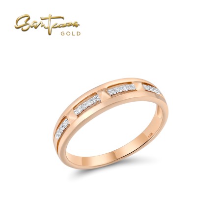 VISTOSO 14K / 9K Rose Gold Sparkling Diamond Wedding Band Gifts Fine Jewelry