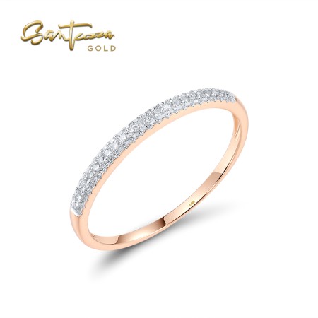 SANTUZZA 14K 585 Rose Gold Ring Sparkling Diamond Fine Jewelry
