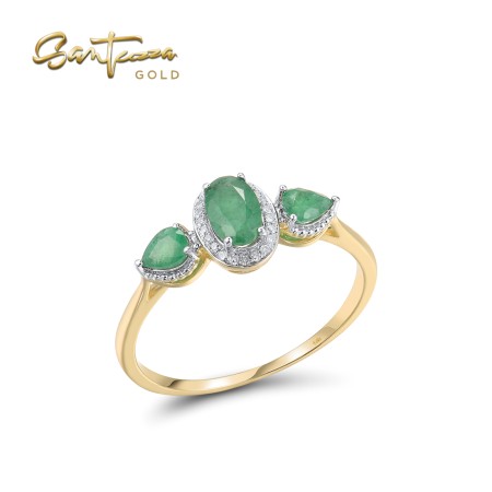 VISTOSO 14K/9K Rose Gold Rings Emerald Diamond Engagement Anniversary Fine Jewelry