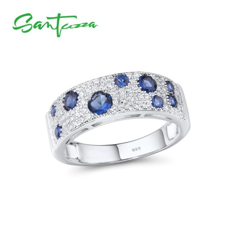 SANTUZZA 925 Sterling Silver Rings Created Ruby Green Spinel Blue Cubic Zirconia Jewelry