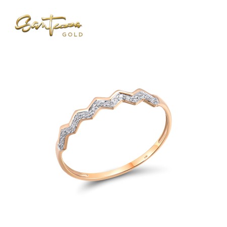 VISTOSO 14K / 9K Rose Yellow White Gold Ring For Women Sparkling Diamonds Stackable Wave Fine Jewelry