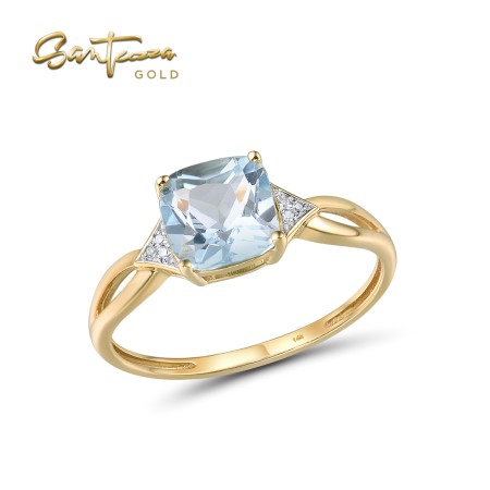 SANTUZZA 14K 585 / 9K 375 Yellow Gold Ring Diamond Sky Blue Topaz Fine Jewelry