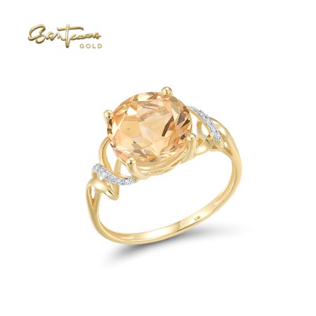 SANTUZZA 14K 585 Yellow Gold Ring Diamond Citrine Fine Jewelry