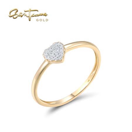 SANTUZZA 14K 585 / 9K 375 Yellow Gold Ring Sparkling Diamond Heart Simple Elegant Fine Jewelry