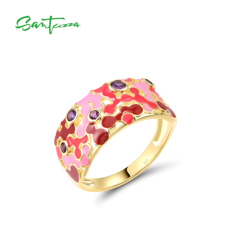 SANTUZZA 925 Sterling Silver Ring Gems Enamel Mosaic Party Gifts Fine Jewelry