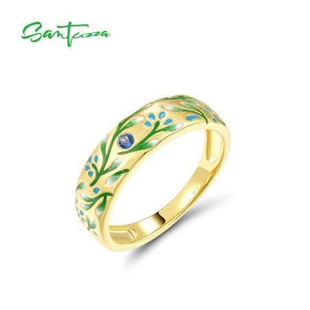 SANTUZZA 925 Sterling Silver Rings Sparkling Green & Purple Flower Party Gifts Fine Jewelry