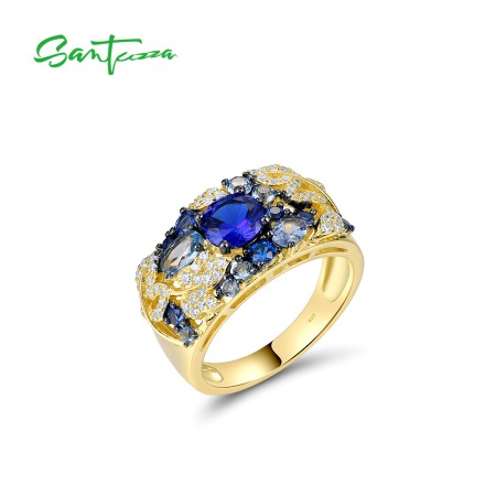 SANTUZZA 925 Sterling Silver Ring Colorful Gemstone Party Gifts Fine Jewelry