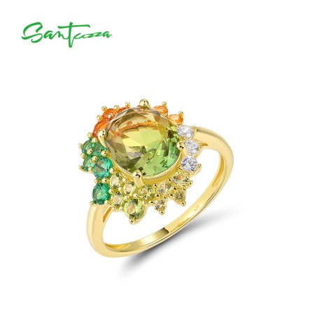 SANTUZZA 925 Sterling Silver Ring Synthetic Green Spinel Wedding Party Gifts Fine Jewelry