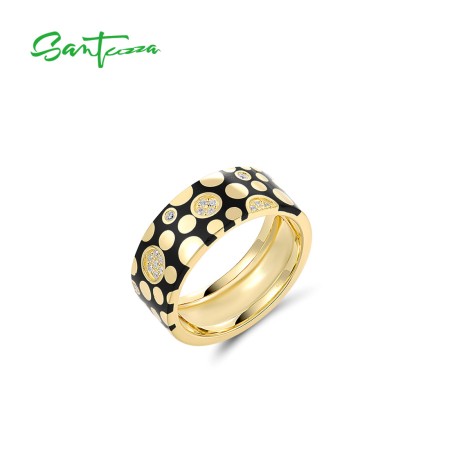 SANTUZZA 925 Sterling Silver Ring Enamel Bohemian Style Fashion Party Neutral Enamel Fine Jewelry