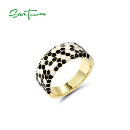 SANTUZZA 925 Sterling Silver Ring For Women Enamel Mosaic Pattern Boho Fine Jewelry