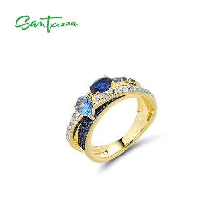SANTUZZA 925 Sterling Silver Ring Created Blue Spinel Gifts Fine Jewelry