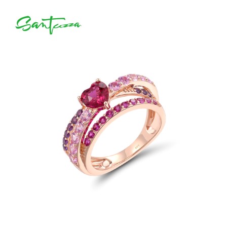 SANTUZZA 925 Sterling Silver Ring Created Pink Sapphire Fine Jewelry