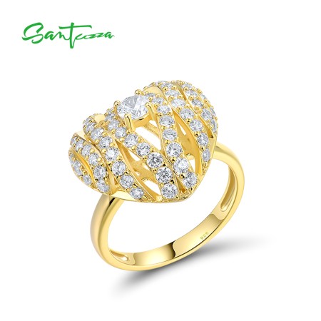 SANTUZZA 925 Sterling Silver Ring White CZ Classic Elegance Neutral Style Simple Gifts Fine Jewelry