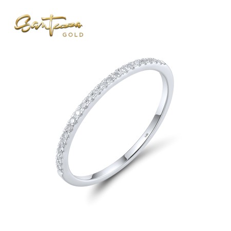  SANTUZZA 14K 585 White Gold Ring For Women Sparkling Diamond Wedding Fine Jewelry