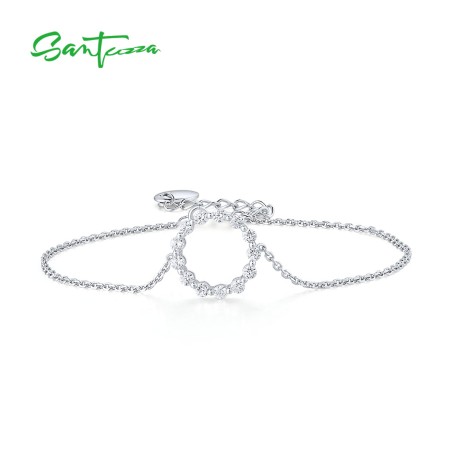 SANTUZZA 925 Sterling Silver Bracelet White Cubic Zirconia Circle Fine Jewelry