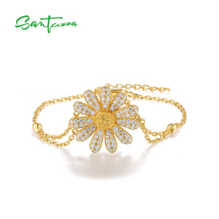 SANTUZZA 925 Sterling Silver Bracelet Sparkling White CZ Flower Jewelry