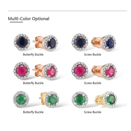 SANTUZZA 14K 585 Yellow/ Rose Gold Earrings Round Emerald/ Blue Sapphire/ Ruby Diamonds Stud Earrings Fine Jewelry