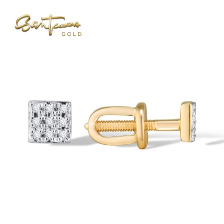 SANTUZZA 14K 585 Rose Yelow Gold Earrings Diamond Dainty Square Stud Fine Jewelry