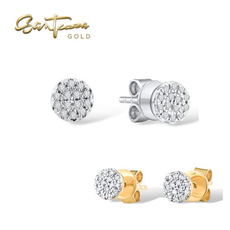 SANTUZZA 14K 585 Yellow/white Gold Stud Earrings Diamond Round Cirle Fine Jewelry