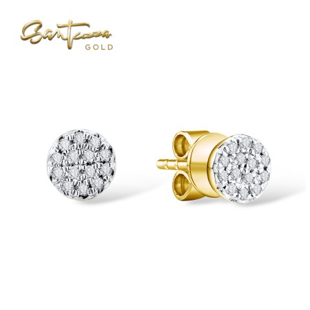 SANTUZZA 14K 585 Yellow/white Gold Stud Earrings Diamond Round Cirle Fine Jewelry
