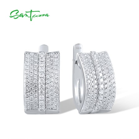 SANTUZZA 925 Sterling Silver Earrings White Cubic Zirconia Earrings Fine Jewelry