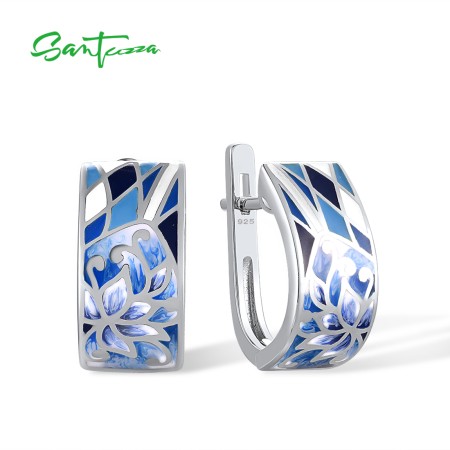 SANTUZZA 925 Sterling Silver Earrings Blue Flower Enamel Earrings Jewelry