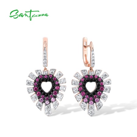 SANTUZZA 925 Sterling Silver Drop Earrings Gradient White CZ Ruby Heart  Jewelry