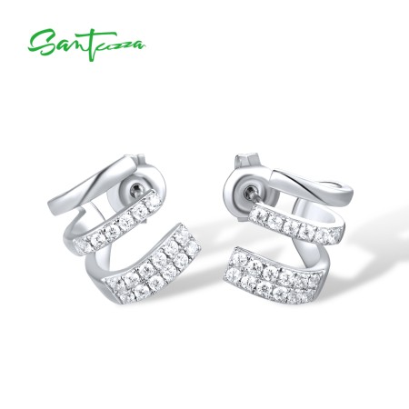 SANTUZZA 925 Sterling Silver Earrings Sparkling White Cubic Zirconia Jewelry
